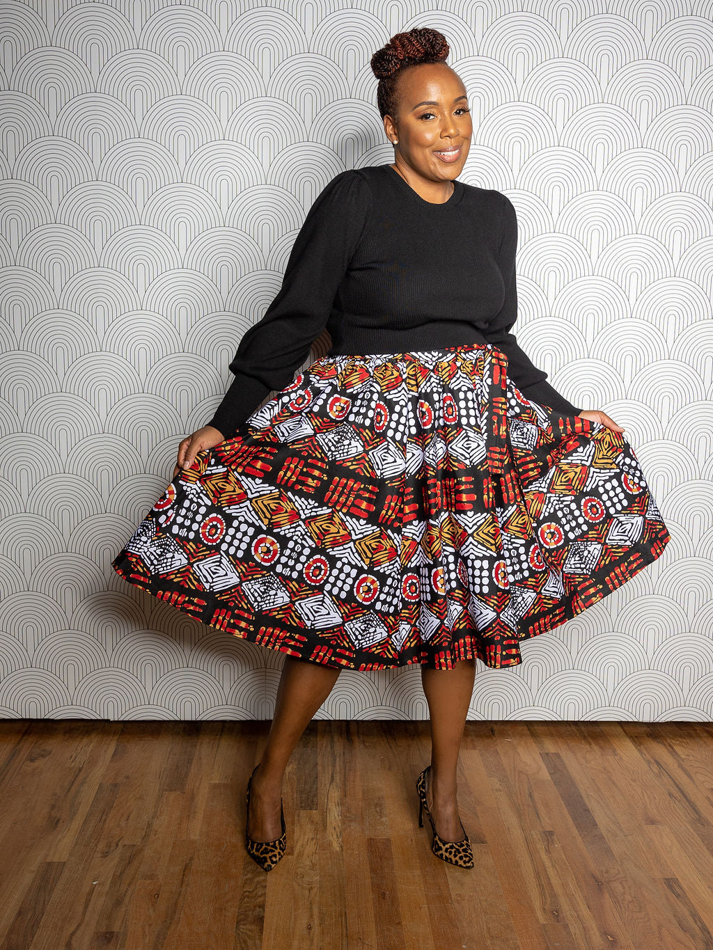 brown tribal african print skirt