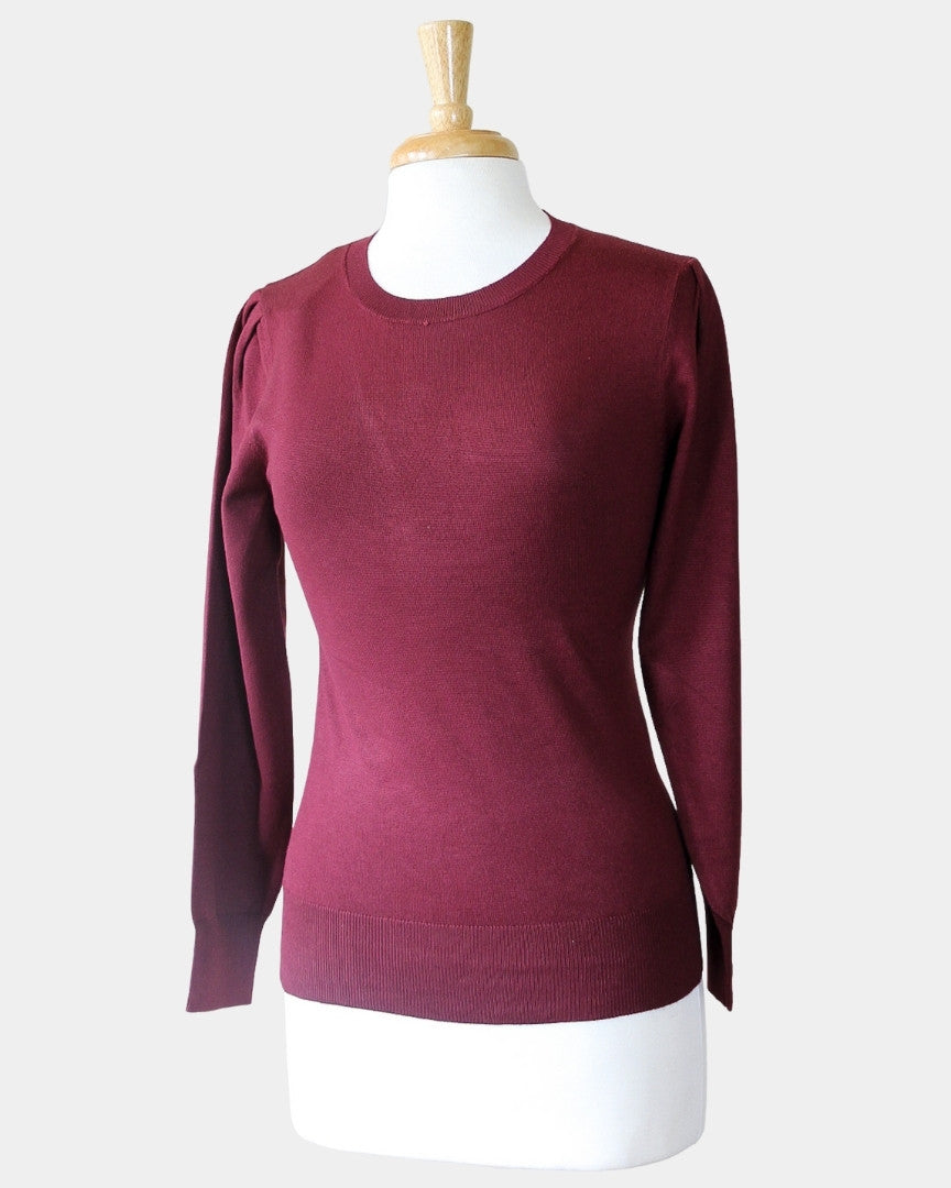 Fashions By RoPuddles Burgundy Classic Fit Puff Sleeve Sweater