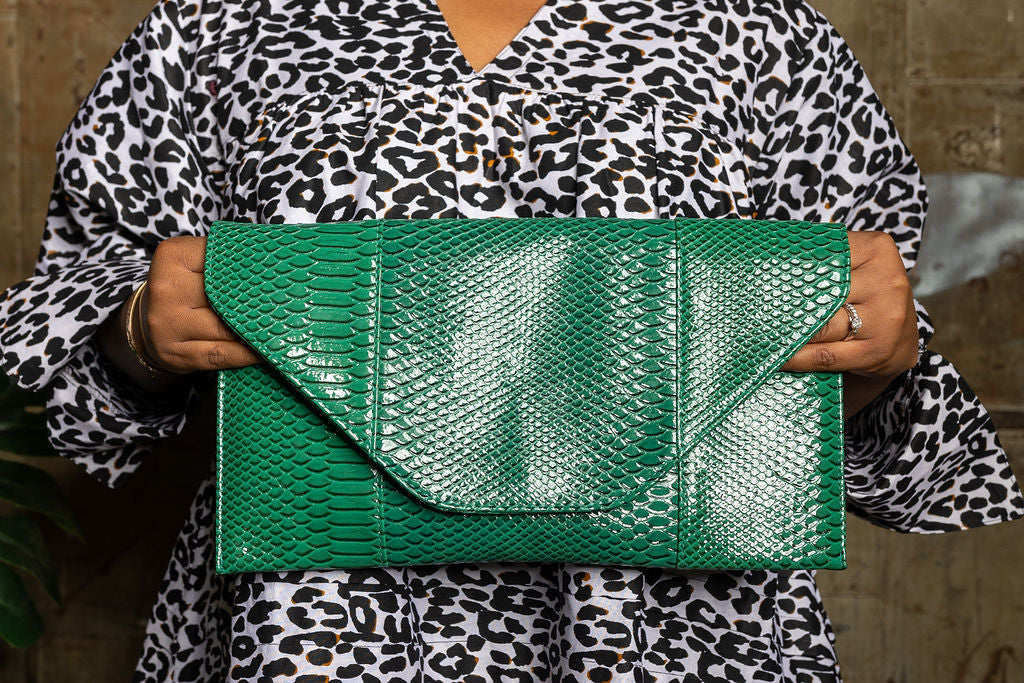 Green Vegan Leather Clutch Handbag