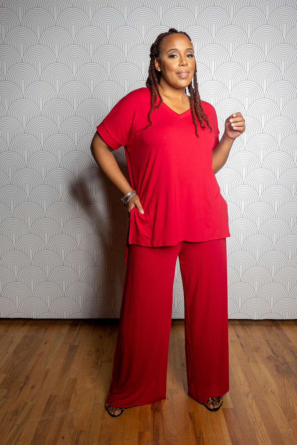 Fashions By RoPuddles Red Knit Wide Leg Pant Set