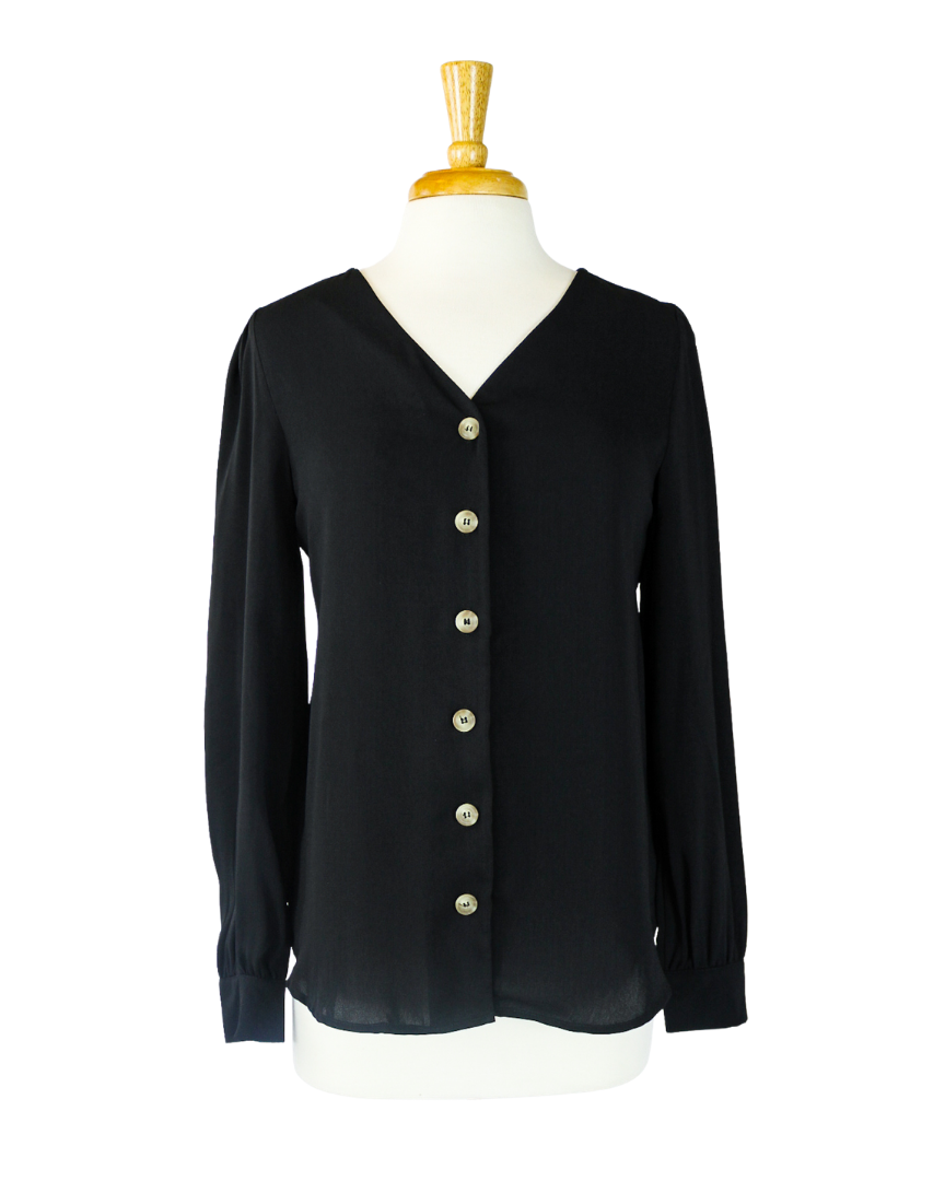 black button front blouse