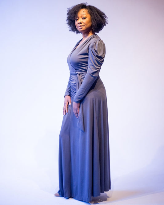 Fashions by RoPuddles grey puff sleeve maxi dress