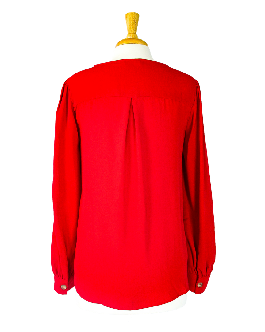 red button front blouse