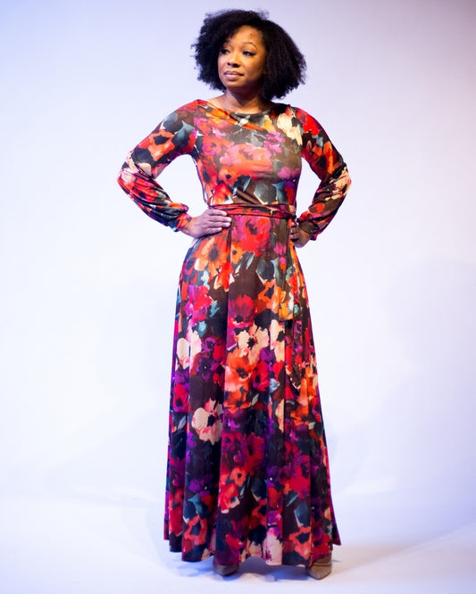 Fashions by RoPuddles Classic Red Floral Maxi Dress